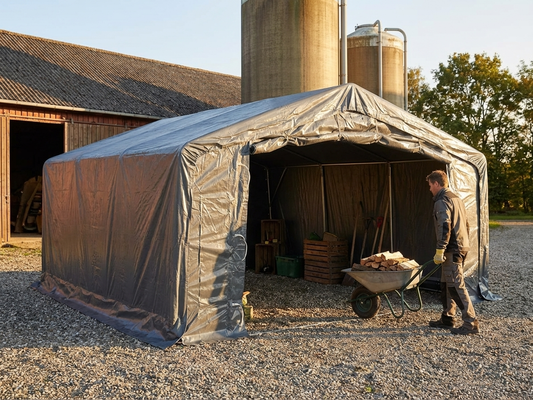PVC storage shelter with a durable galvanised steel frame in grey, 5x8m - product detail