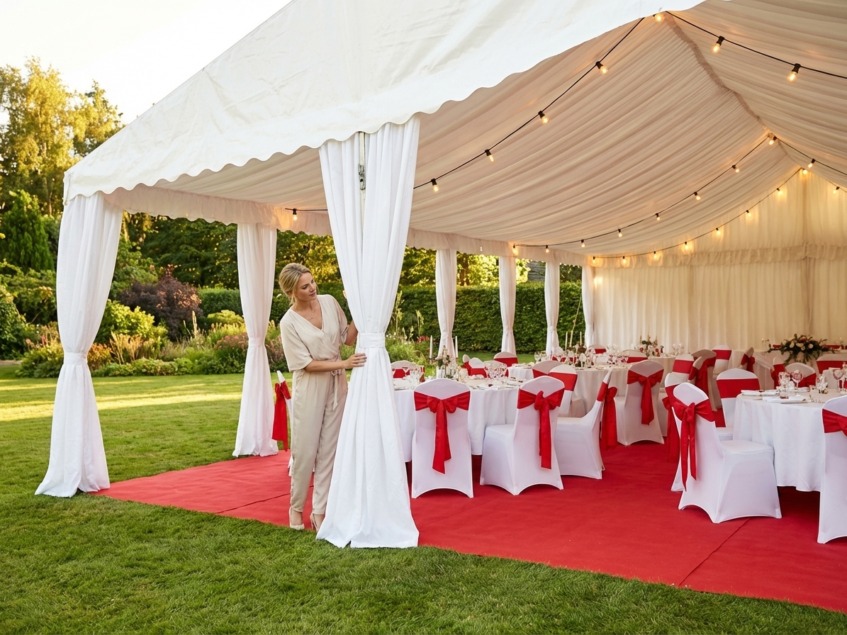 White polyester marquee lining and leg curtain pack for 8x12 m tent - view 3