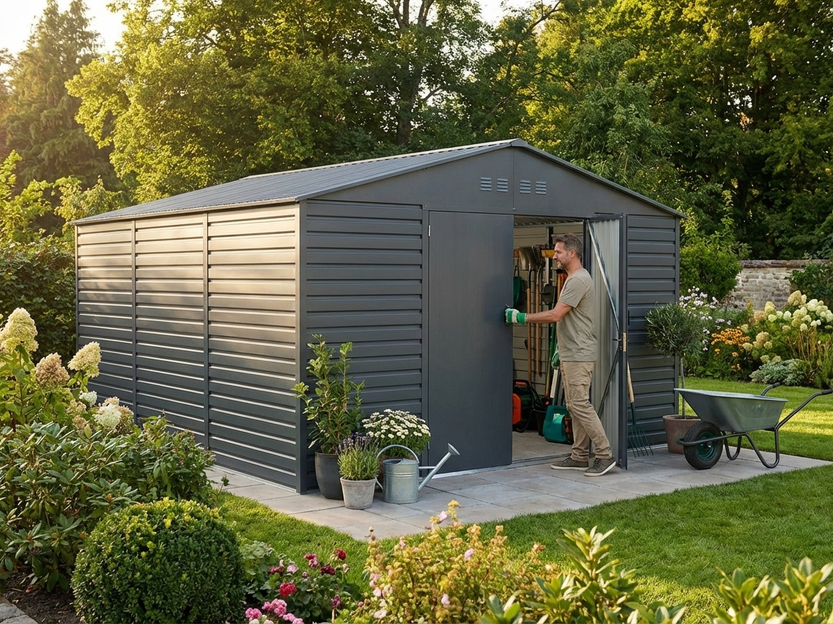 Anthracite steel garden shed for outdoor storage - view 3