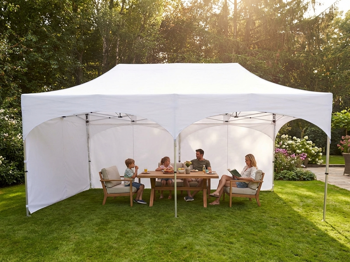 White pop up gazebo with steel frame, 3x6 metres, perfect for outdoor events