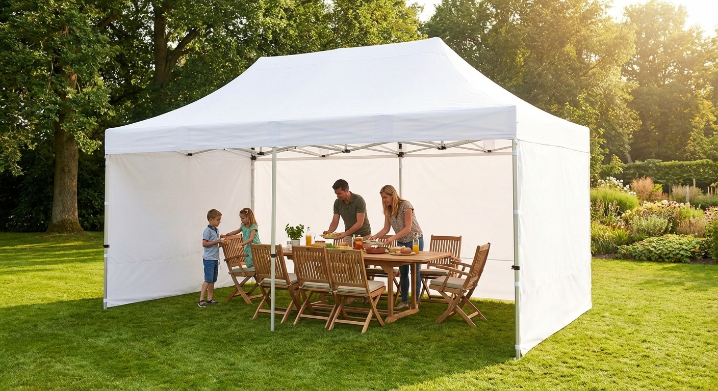 White pop up gazebo with steel frame for outdoor use - view 3