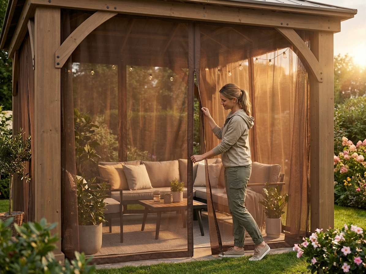 Brown mesh curtain for 3x3m gazebo - view 3
