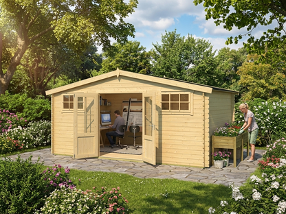 Wooden shed made of Nordic Spruce in natural finish