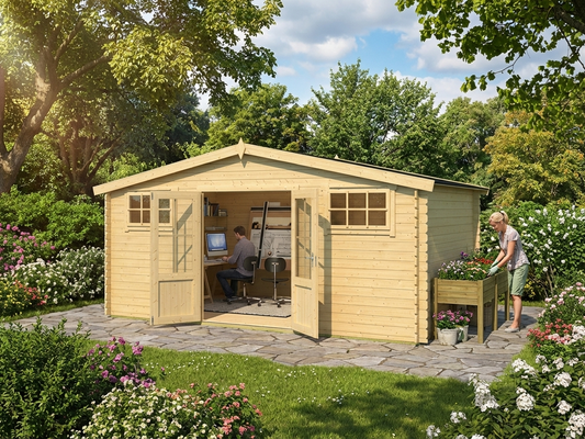 Wooden shed made of Nordic Spruce in natural finish