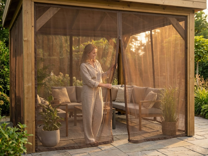 Brown mesh curtain for gazebo, size 4x4m - product detail