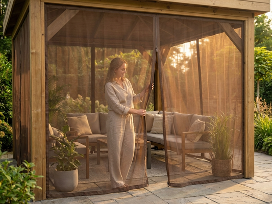 Brown mesh curtain for gazebo, size 4x4m - product detail