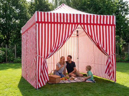 Pop up gazebo 3x3 m in white and red with steel frame for outdoor use
