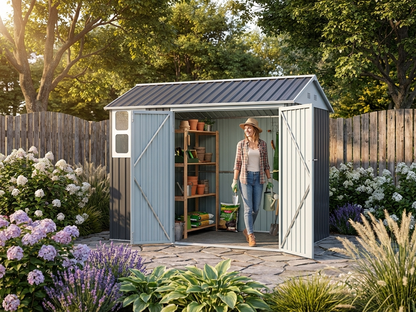 Galvanised Steel Garden Shed in Anthracite and White - product detail