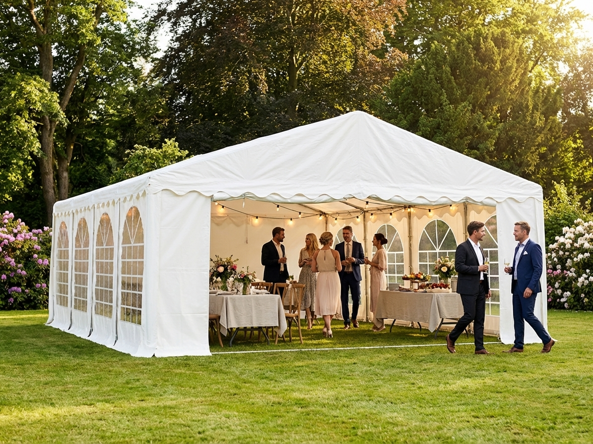 White PVC marquee with galvanised steel frame for event use - view 3
