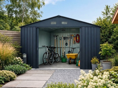 Garden shed in anthracite colour made of galvanised steel for outdoor storage - product detail
