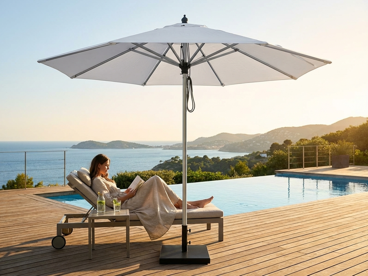 White garden parasol 3m for outdoor use