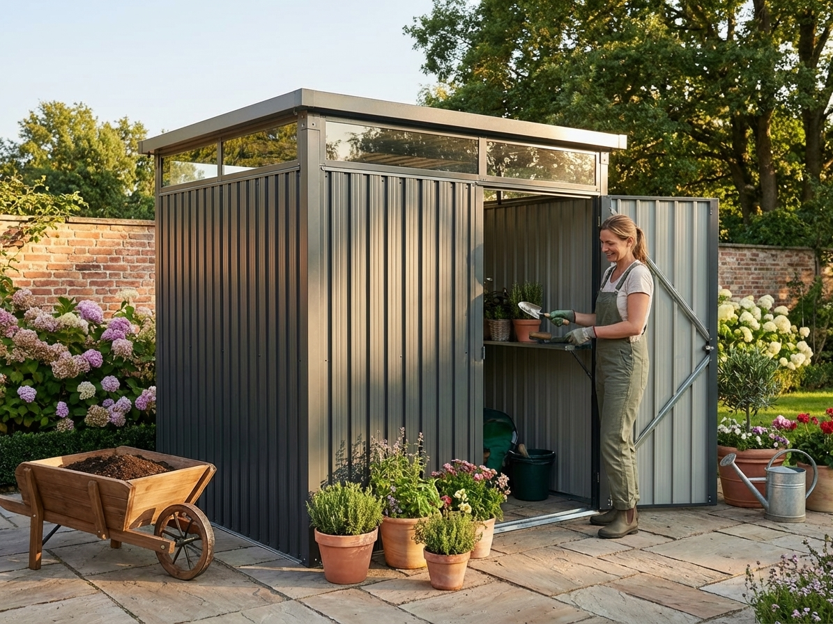 Anthracite garden shed made from galvanised steel - product detail