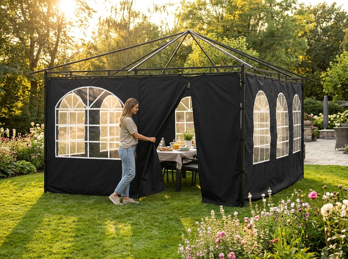 Sidewall kit for pop up gazebo, black polyester