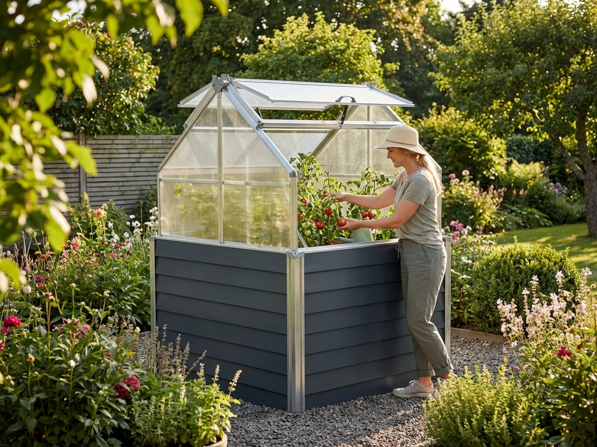 Mini Greenhouse 1.2x1.2x1.69 m in Anthracite with polycarbonate and steel - view 3