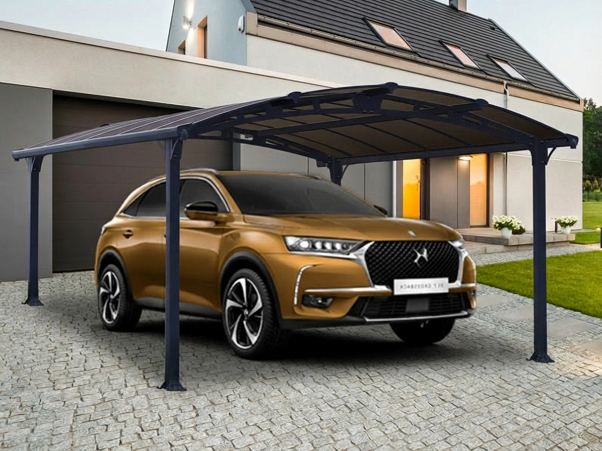 Grey polycarbonate carport with aluminium frame - product detail