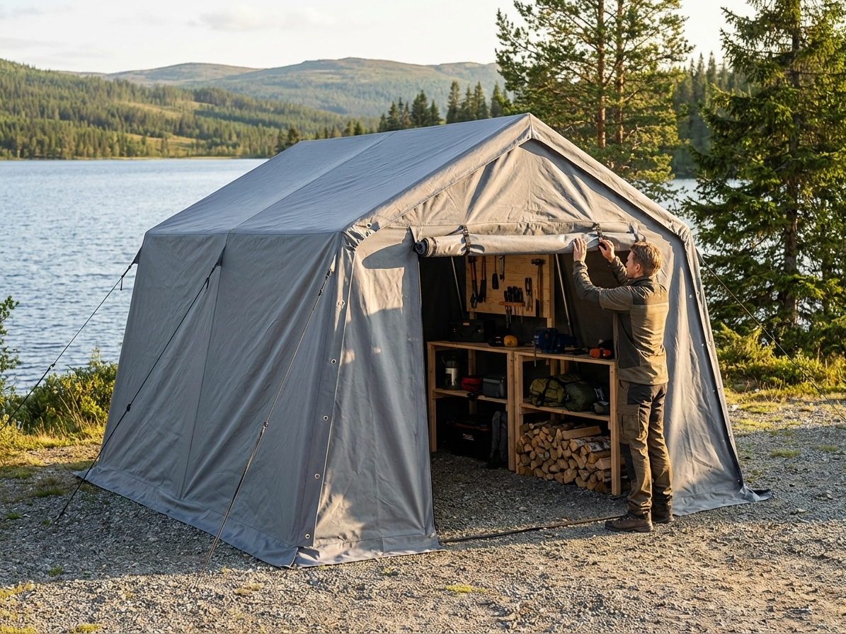 Grey polyethylene endwall/door for a storage tent - product detail