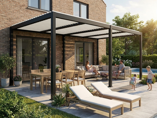 Aluminium pergola gazebo in black and white for garden and patio