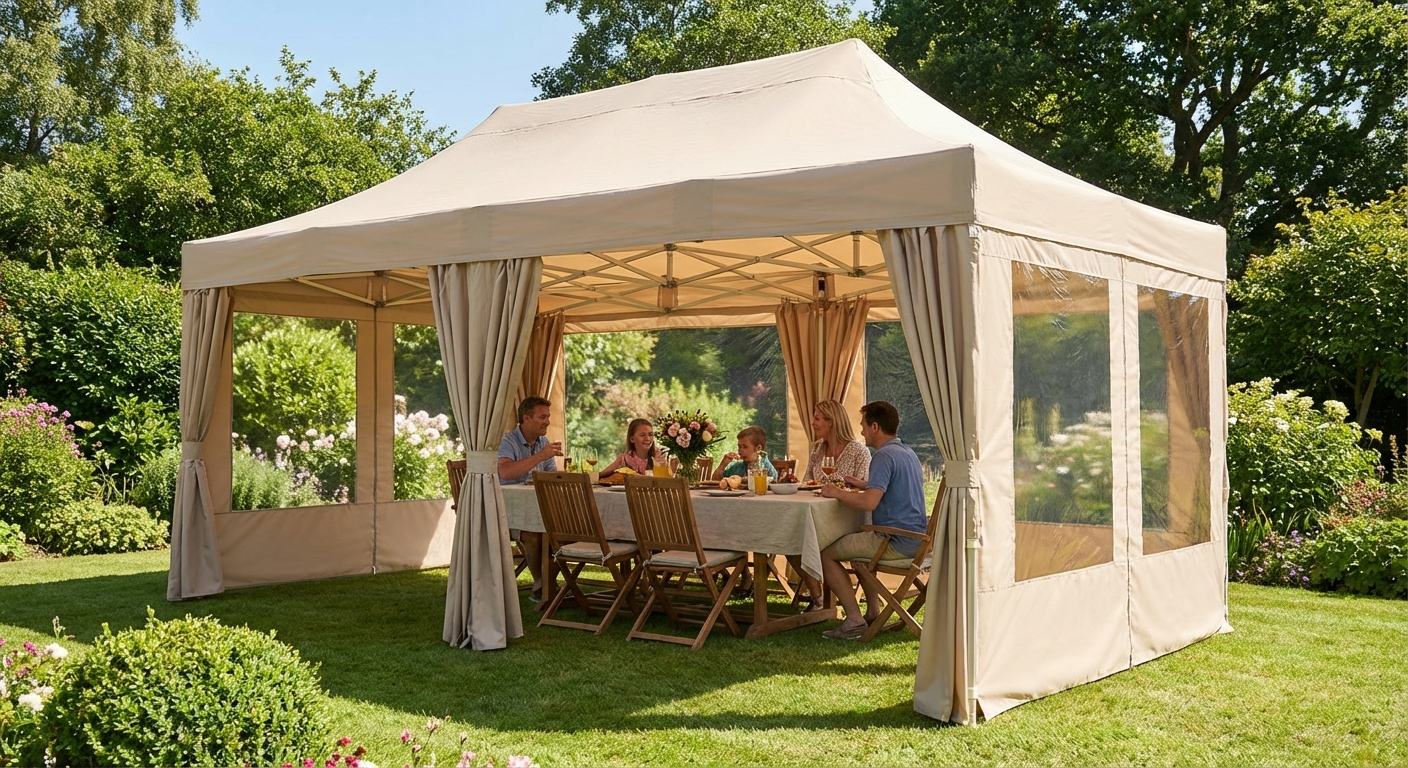 Pop up gazebo in latte colour with aluminium frame for outdoor events - product detail