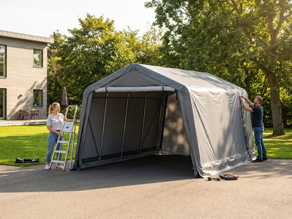 Portable garage roof cover in grey, size 3.6x4.8m, made from strong polyethylene tarpaulin - view 3