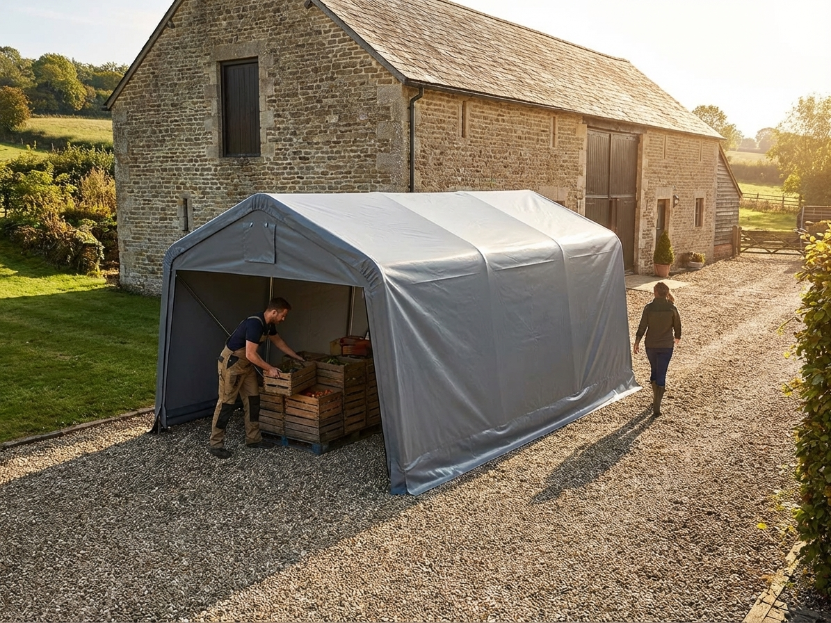 Grey PVC roof cover for portable garage, 3.6x6m - view 3