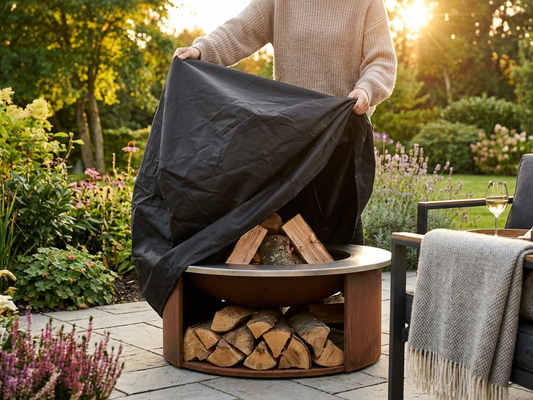 Black fire bowl cover made from 420D Oxford Fabric for outdoor use