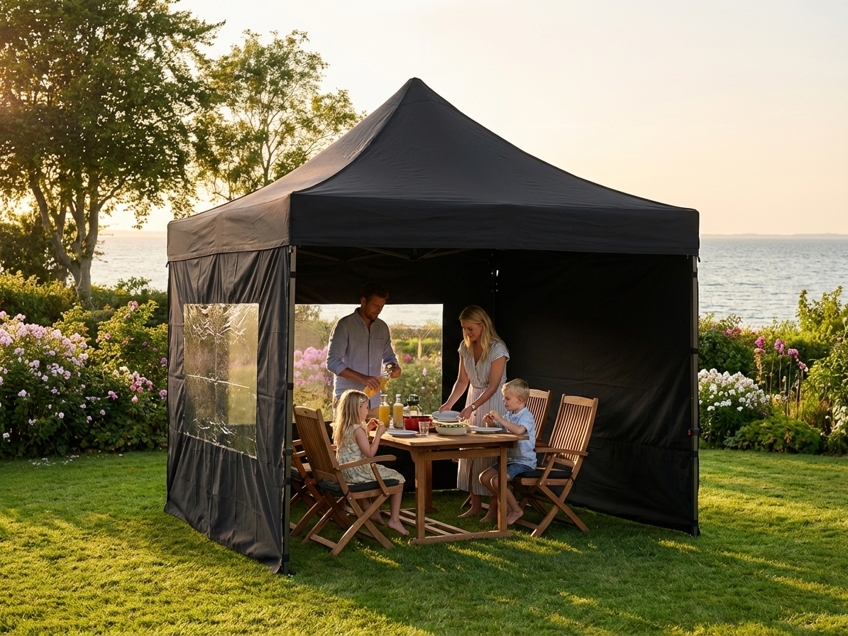 Black Pop Up Gazebo 3x3m with Steel Frame
