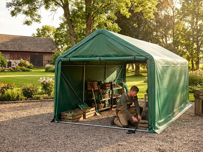 Green PVC roof cover for a 6x6m storage shelter - view 3