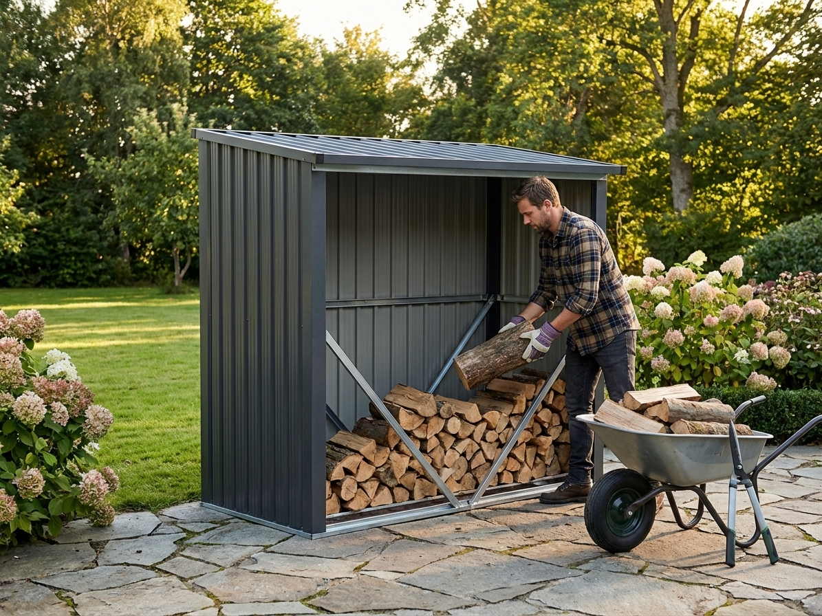 Zinc Coated Steel Wood Storage in Anthracite