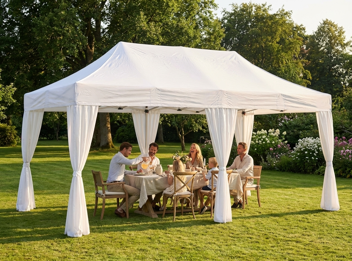 White pop-up gazebo with steel frame for outdoor events - view 3