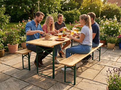 Outdoor beer table set made from pinewood and steel - view 3