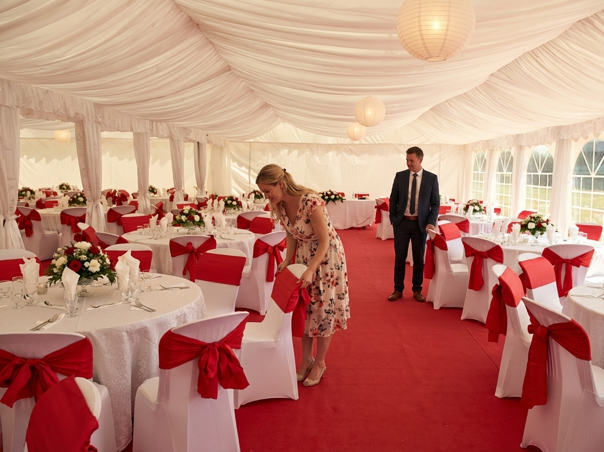 White polyester marquee lining and leg curtain pack for 8x12 m tent