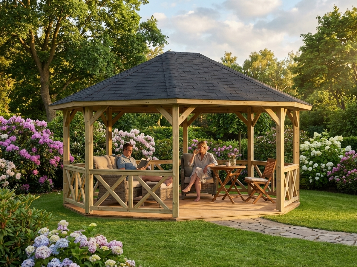 Wooden gazebo in natural colour made of Nordic Spruce for outdoor use - view 3