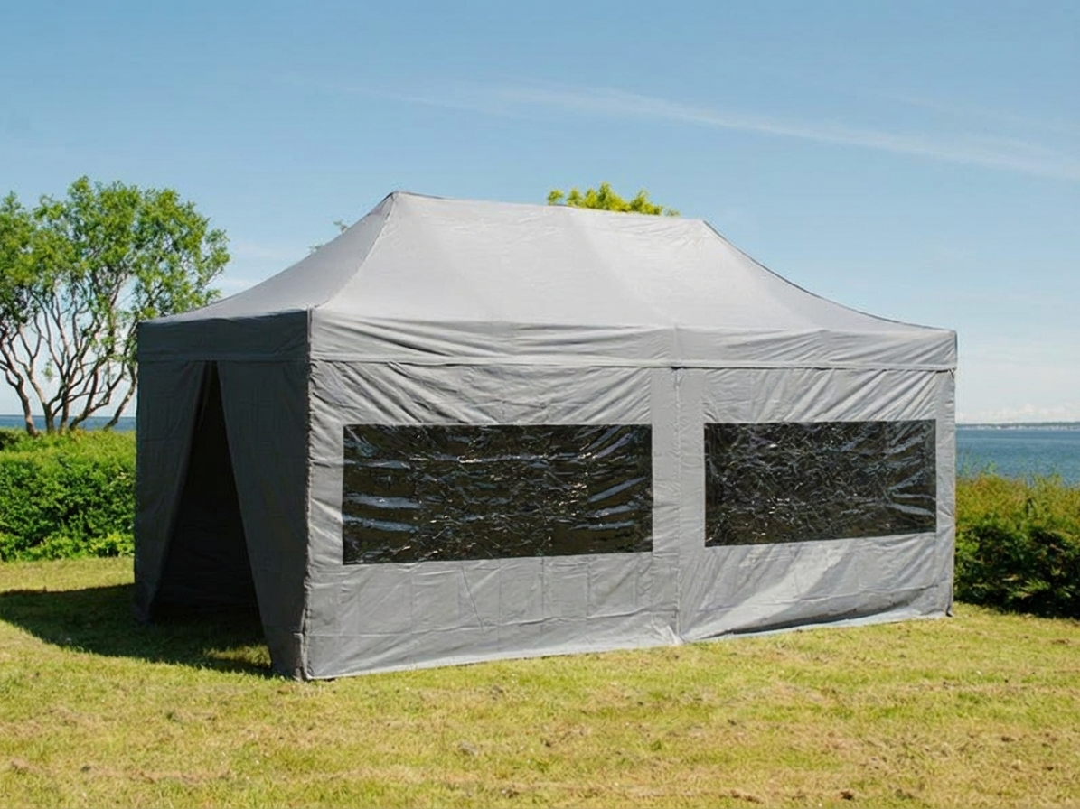 Grey pop-up gazebo with steel frame for outdoor events