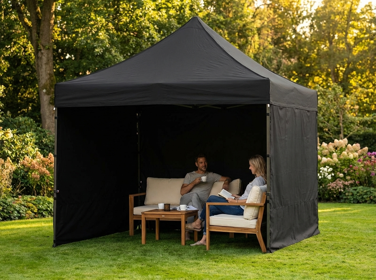 Black pop-up gazebo 3x3 m with steel frame and polyester cover - view 3