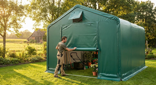 Green PVC storage shelter end wall