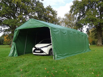 Portable Garage PRO in green, made from PVC and steel for industrial use
