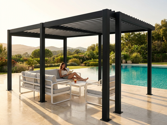 Aluminium pergola gazebo in black, 3x5.8m, outdoor use - product detail