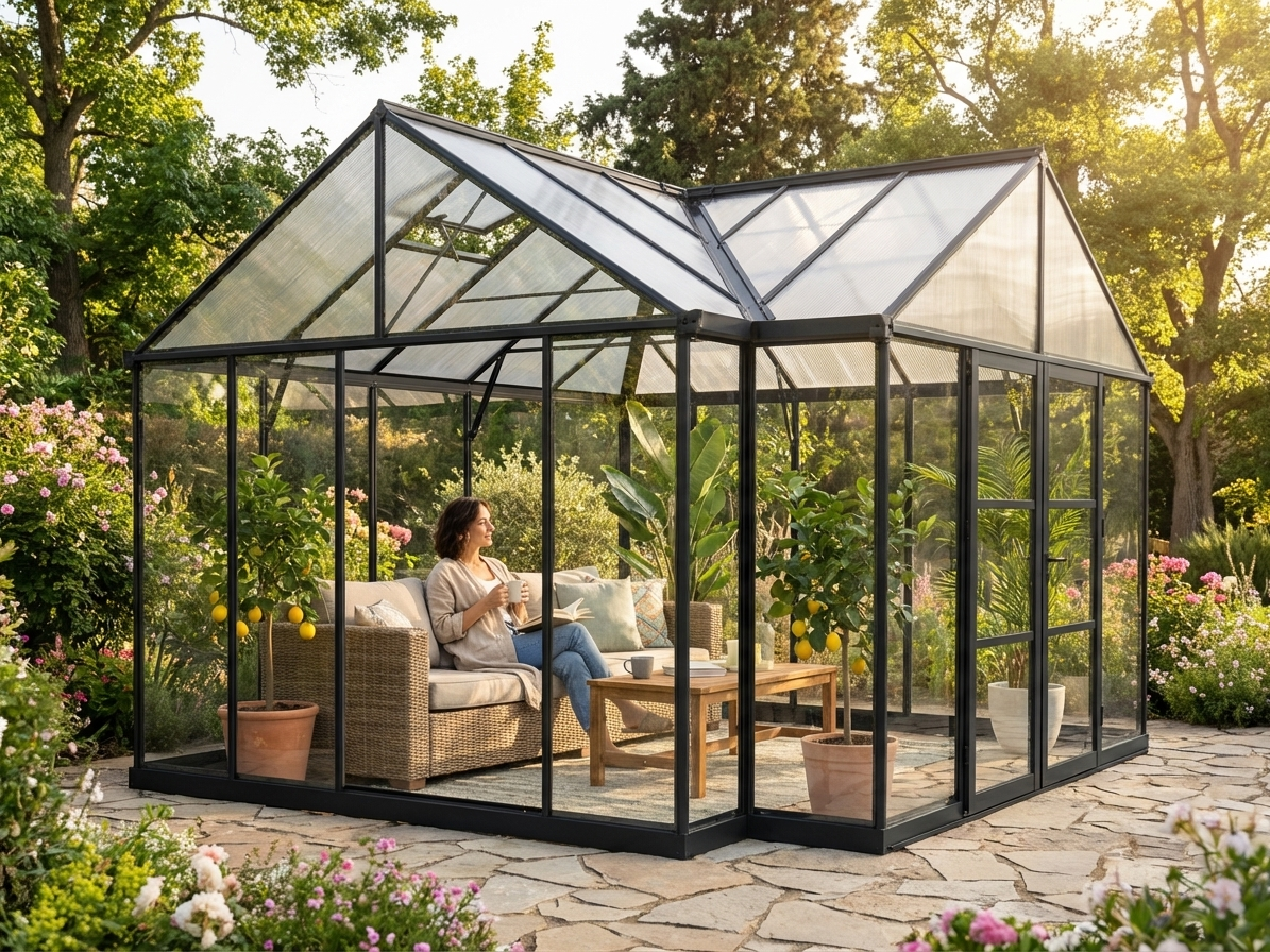 Polycarbonate Orangery with Black Aluminium Frame