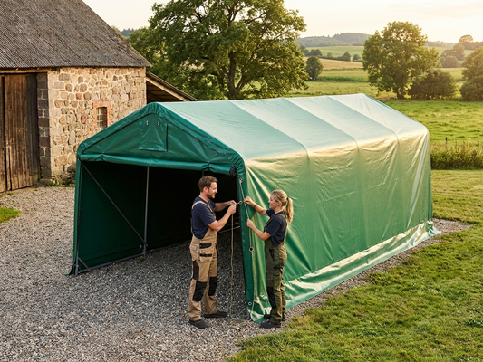 Portable garage roof cover in green, size 3.3x6 m, made from PVC