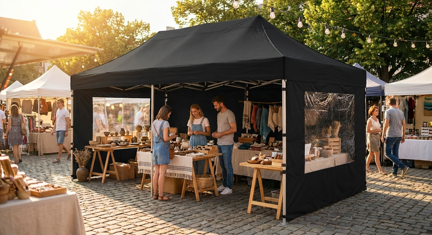 Black pop-up gazebo 3x6m with aluminium frame