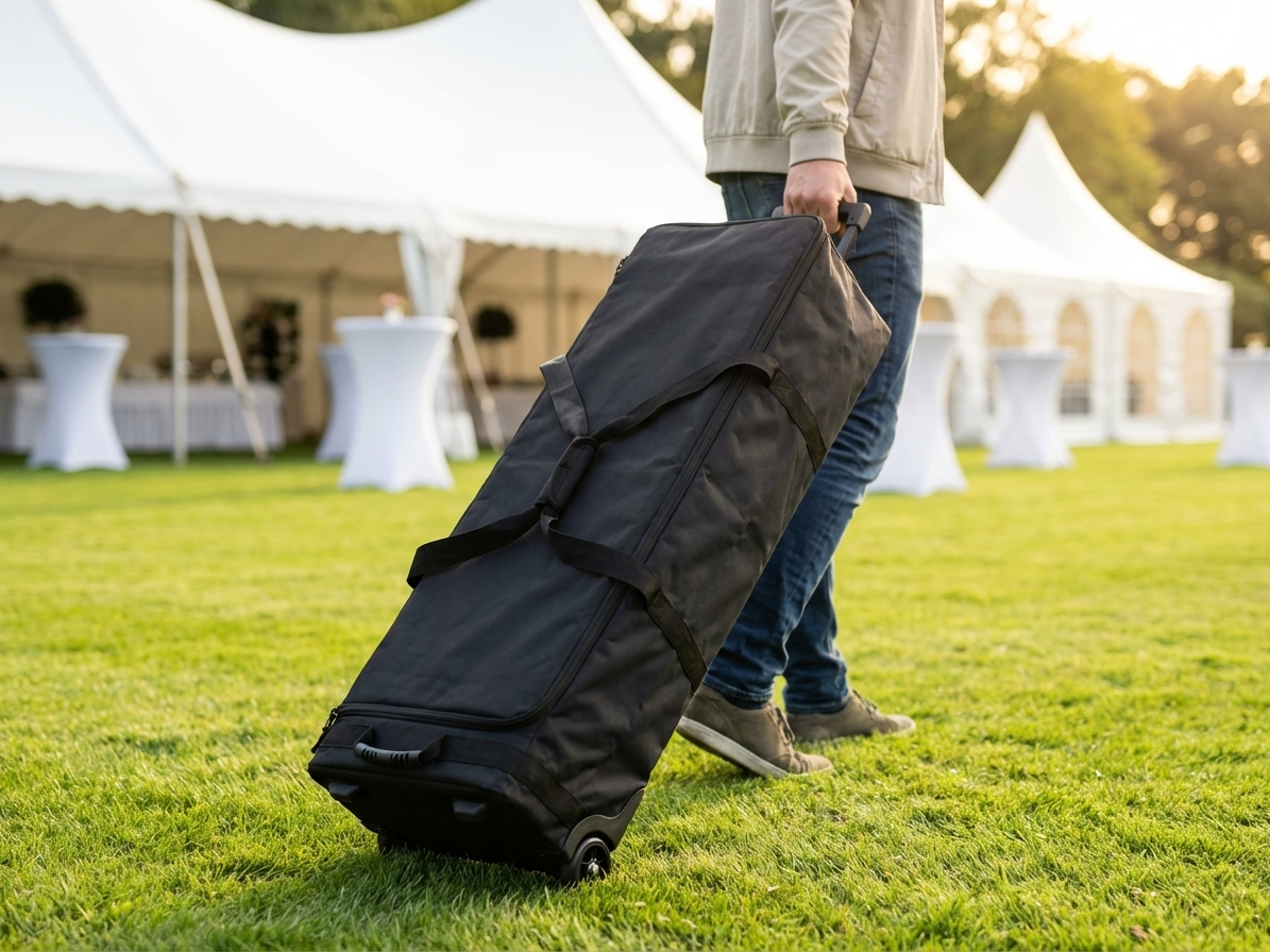 Black carry bag with wheels for easy transport, made from 600D polyester - product detail