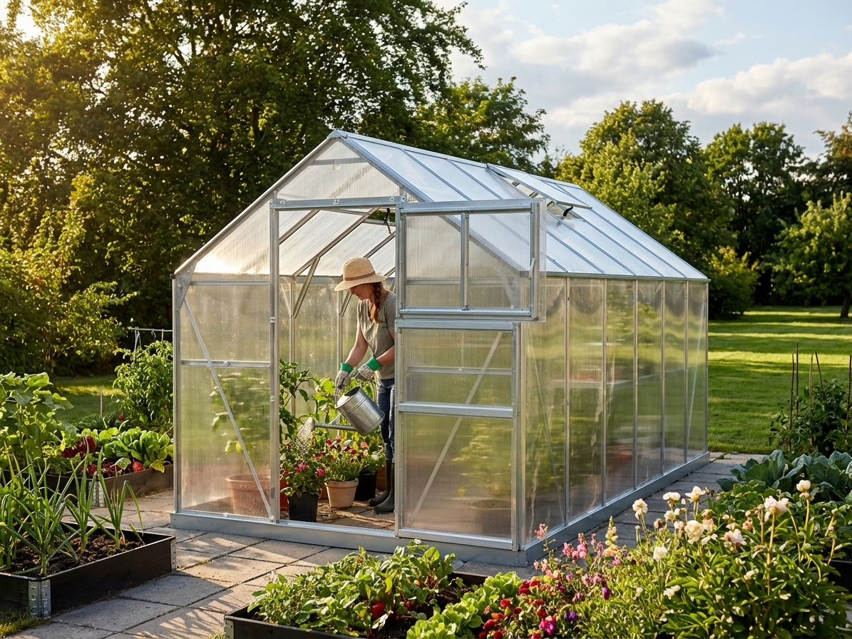 Polycarbonate greenhouse with galvanised steel frame in silver - view 3