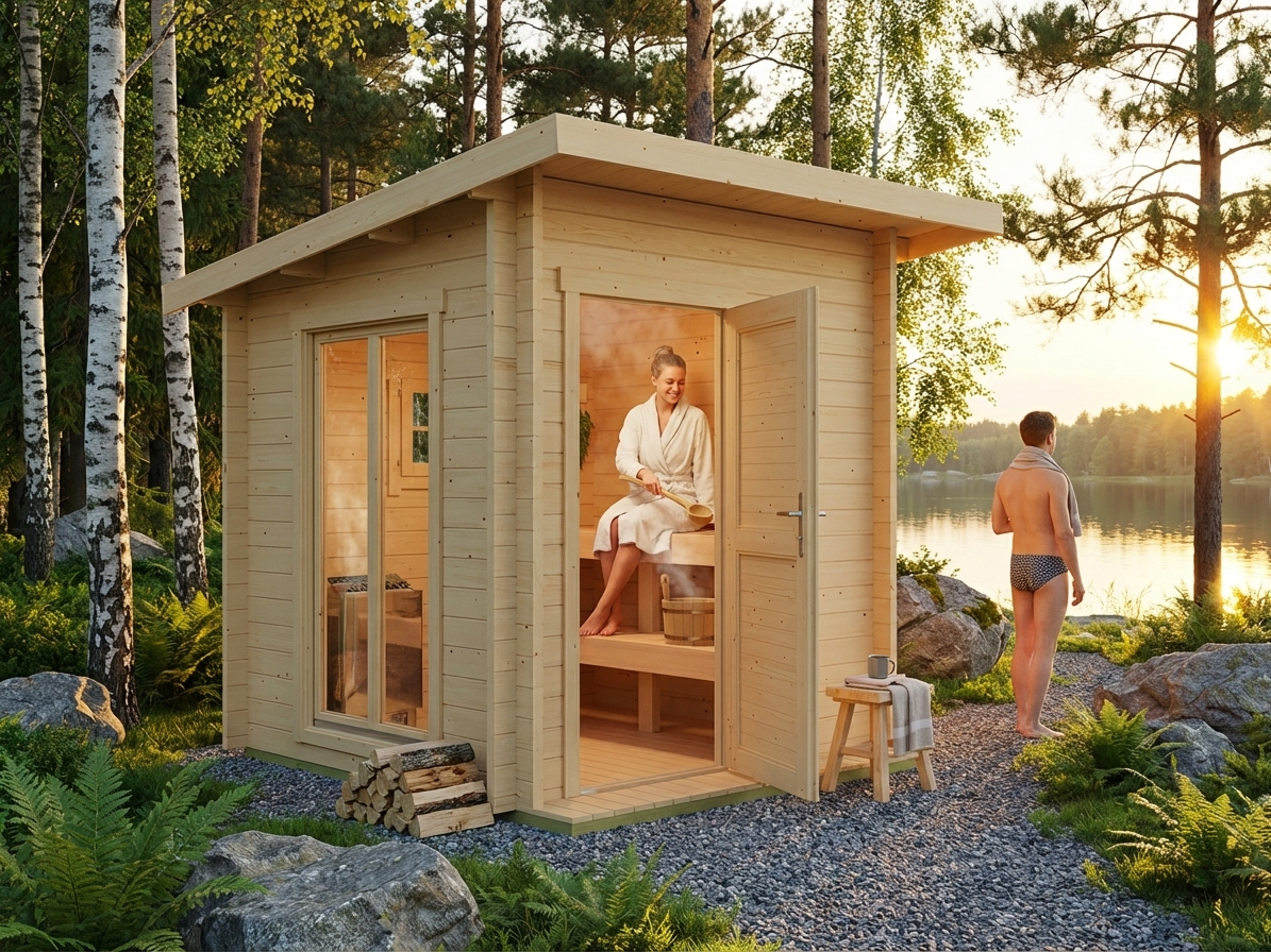 Wooden sauna cabin made from Nordic Spruce, 2x2m, natural colour - product detail