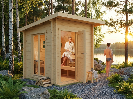 Wooden sauna cabin made from Nordic Spruce, 2x2m, natural colour - product detail