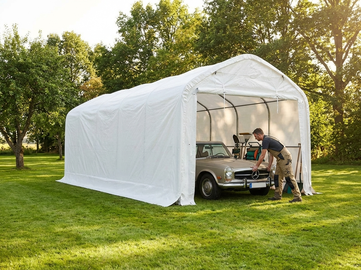 White storage shelter 4x12m outdoor garage - product detail