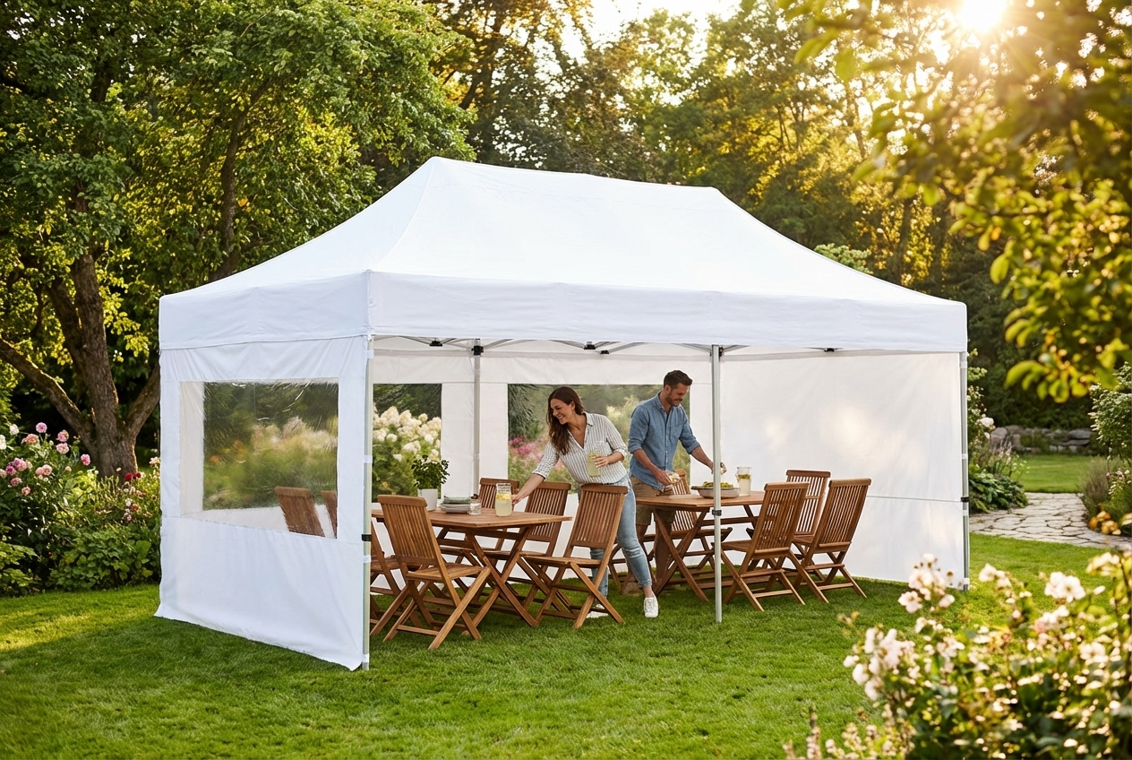 White pop up gazebo with steel frame for outdoor events - view 3