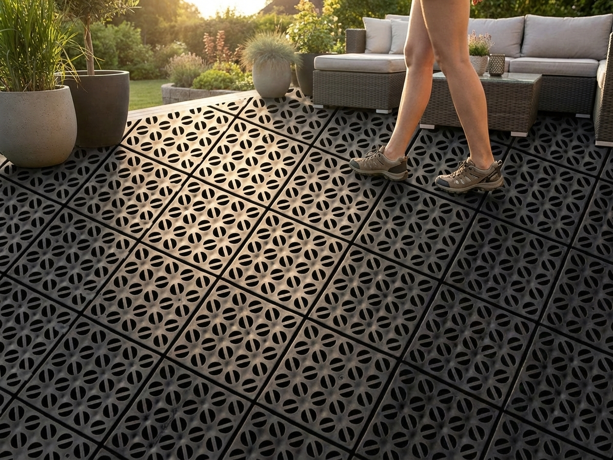Plastic flooring in black, made of high-quality polyethylene for industrial and domestic use - view 3