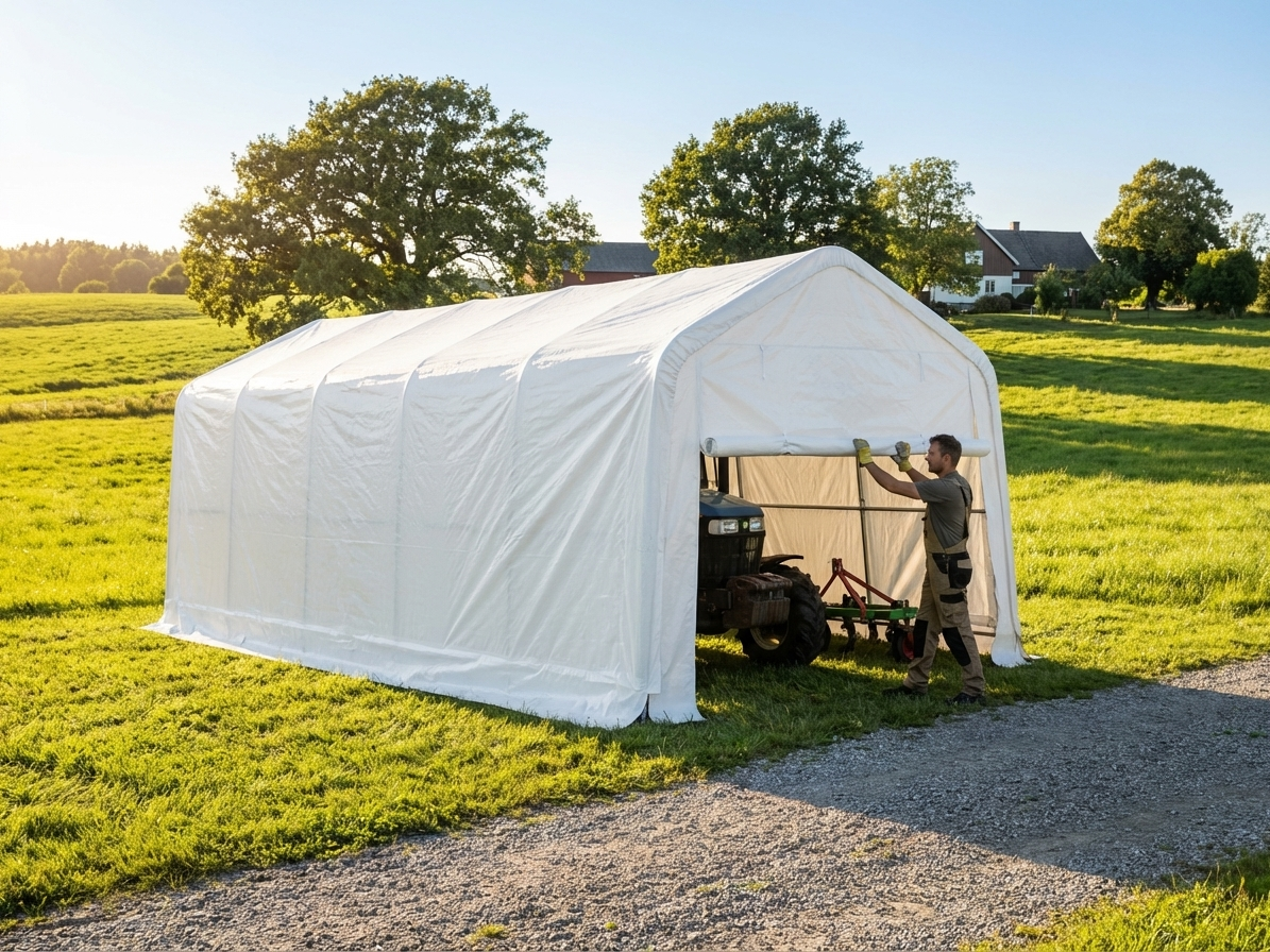 White storage shelter 4x12m outdoor garage - view 3