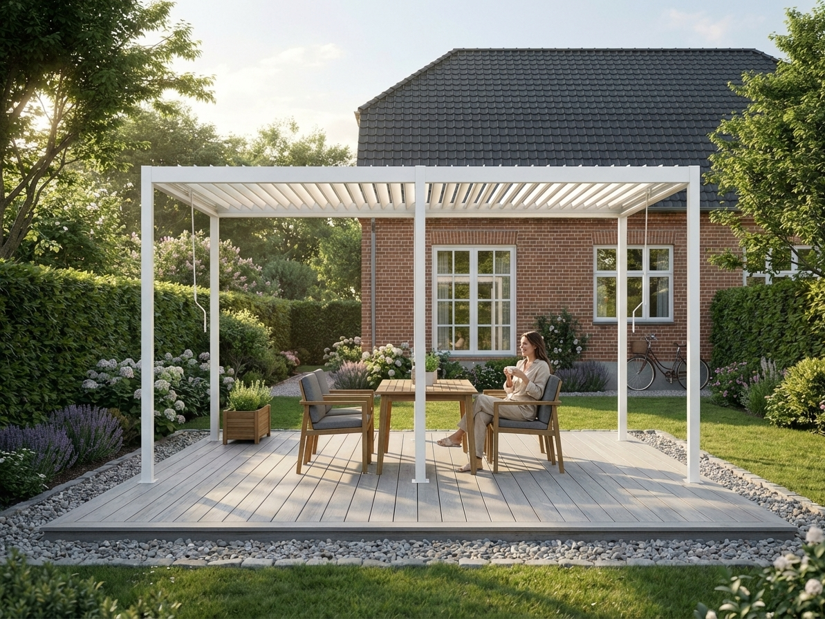 Bioclimatic Pergola Gazebo in White, 3x5.8 m Size, Steel Construction - product detail