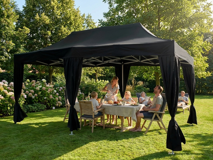 Black pop up gazebo 3x6m with steel frame for outdoor events